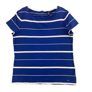 Tommy Hilfiger Top Size XL Blue Shirt Regular Striped Short Sleeves Womens